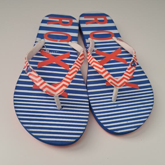 Roxy Women's Tahiti VII Blue White Stripe Chevron Stap Flip Flop Size 8 - Picture 3 of 9